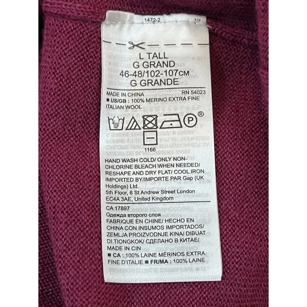 Banana Republic Italian Merino Wool Sweater Purple Mens LG Tall Crew Baruffa New